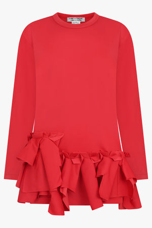 COMME DES GARCONS RTW Crew Neck L\S  Top with Ruffle Hem | Red