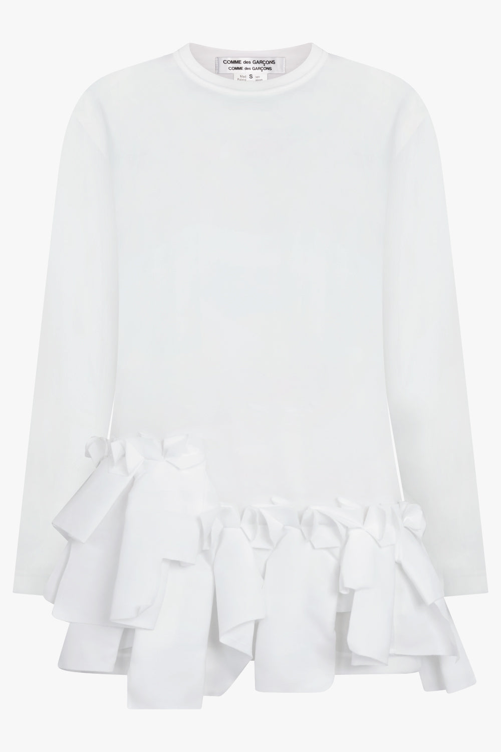 COMME DES GARCONS RTW Crew Neck L\S  Top with Ruffle Hem | White
