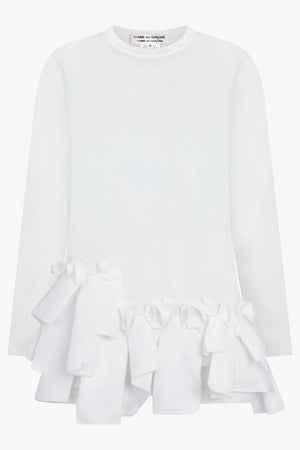 COMME DES GARCONS RTW Crew Neck L\S  Top with Ruffle Hem | White