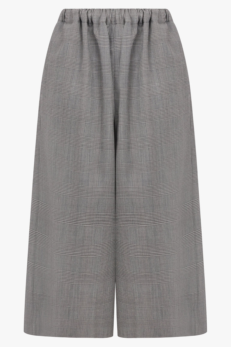 COMME DES GARCONS RTW Elastic Waist Glen Check Wide Leg Pant | Ecru/ Black