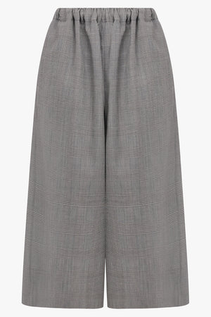 COMME DES GARCONS RTW Elastic Waist Glen Check Wide Leg Pant | Ecru/ Black