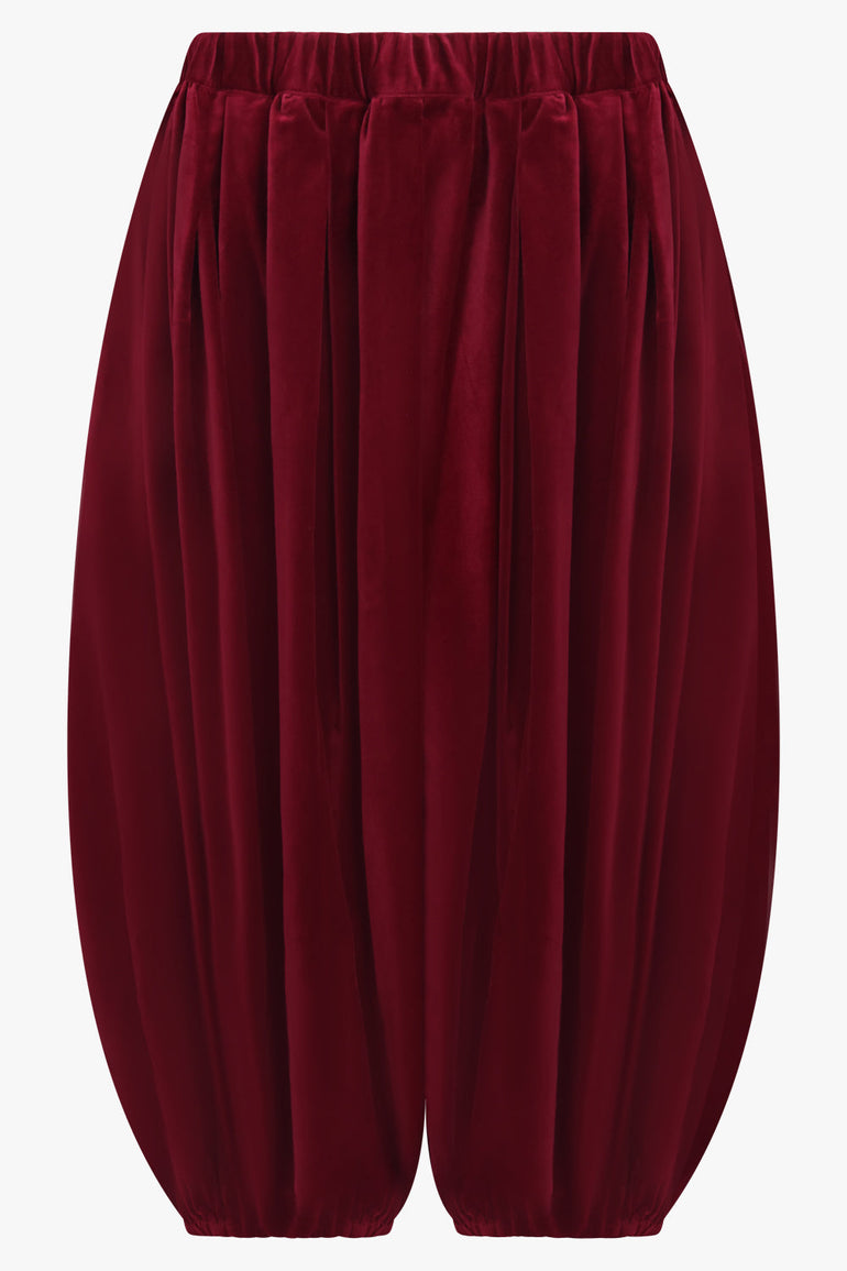 COMME DES GARCONS RTW Elastic Waist Velvet Drop Crotch Pant | Burgundy