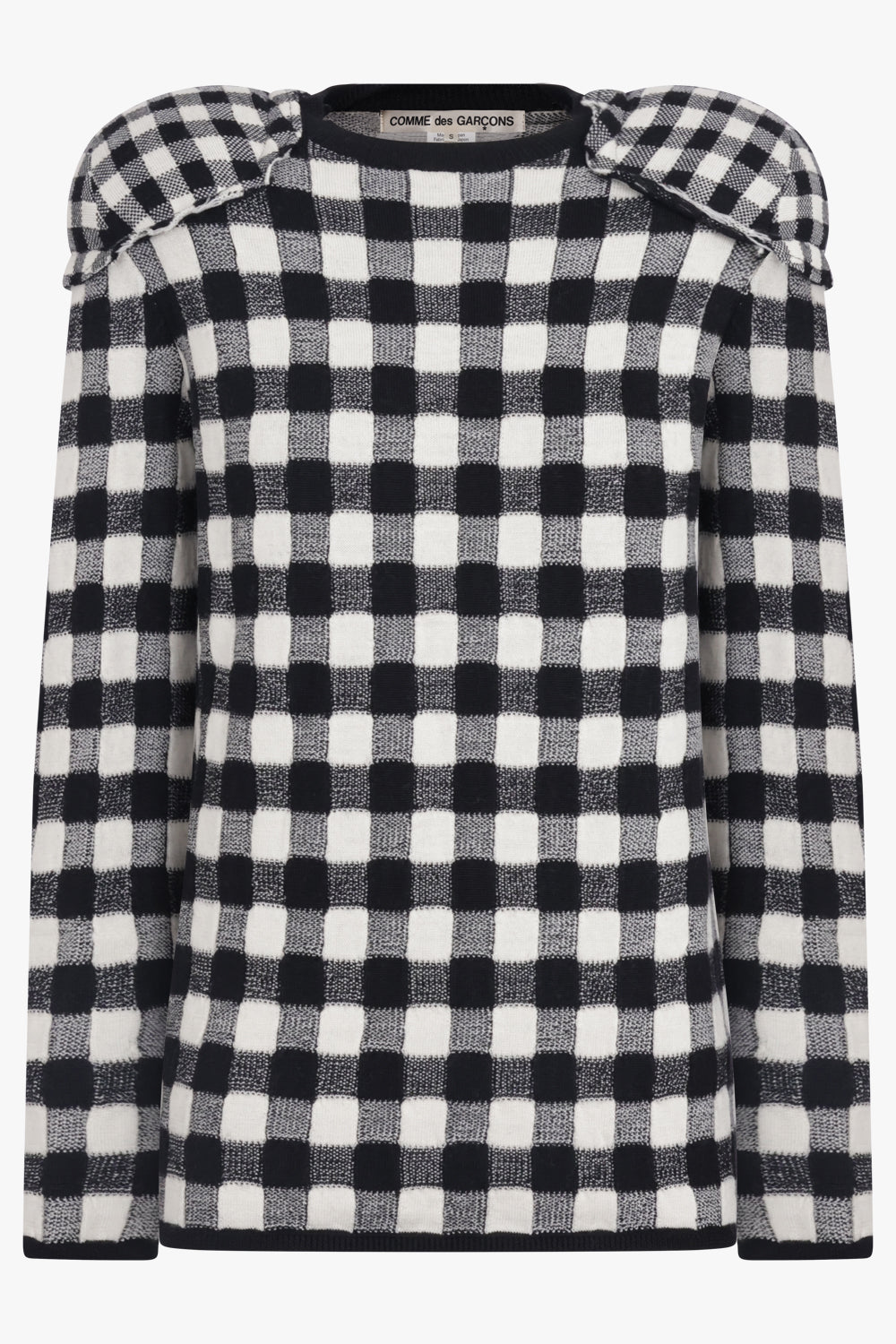 COMME DES GARCONS RTW Knit Check L/S Top with Padded Shoulder Pads | Black/White
