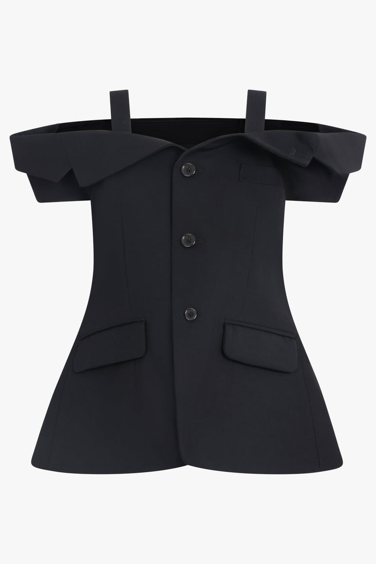 NOIR KEI NINOMIYA RTW Off Shoulder Tailored Peplum Vest | Black