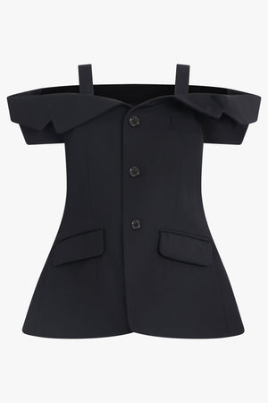 NOIR KEI NINOMIYA RTW Off Shoulder Tailored Peplum Vest | Black
