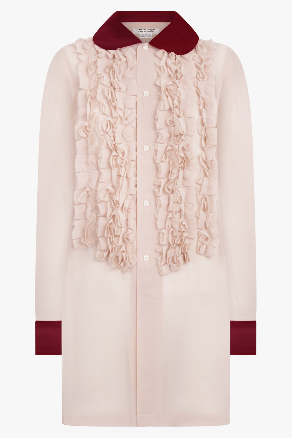 COMME DES GARCONS RTW Ruffle Embellish L/S Shirt With Velvet Trim | Beige/Burgundy