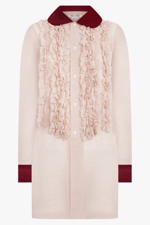 COMME DES GARCONS RTW Ruffle Embellish L/S Shirt With Velvet Trim | Beige/Burgundy