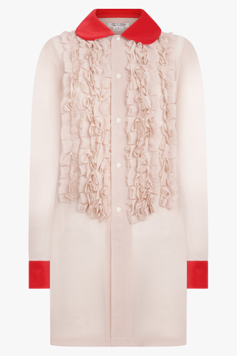 COMME DES GARCONS RTW Ruffle Embellish L/S Shirt With Velvet Trim | Beige/Red