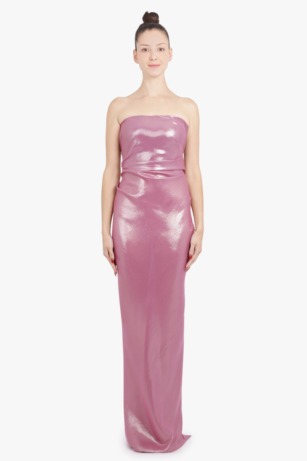 COMMON HOURS RTW Injustice Strapless Lurex Maxi Dress | Flamingo Pink