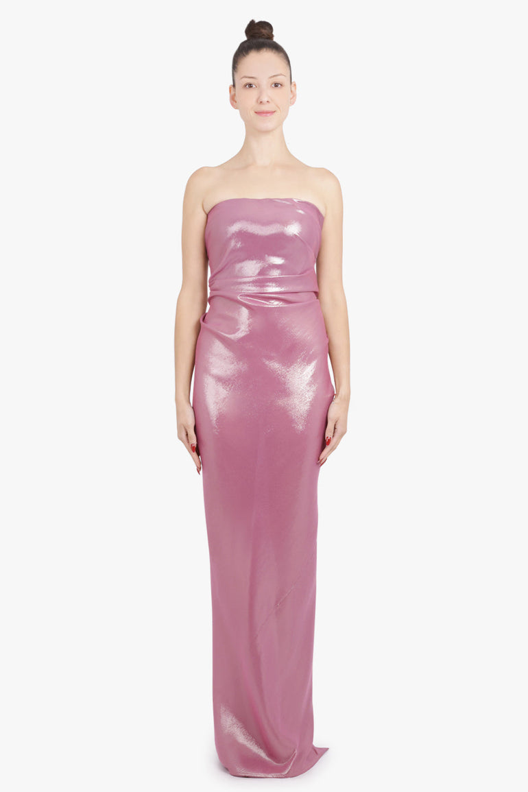COMMON HOURS RTW Injustice Strapless Lurex Maxi Dress | Flamingo Pink