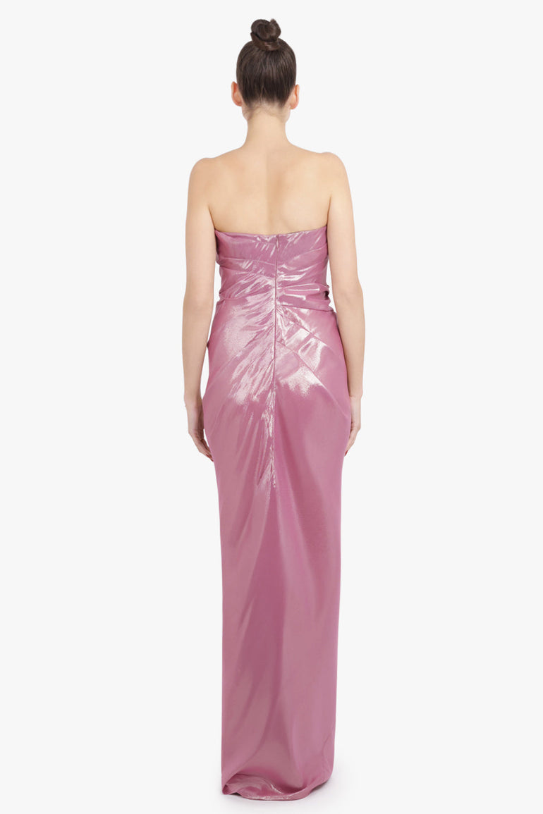 COMMON HOURS RTW Injustice Strapless Lurex Maxi Dress | Flamingo Pink