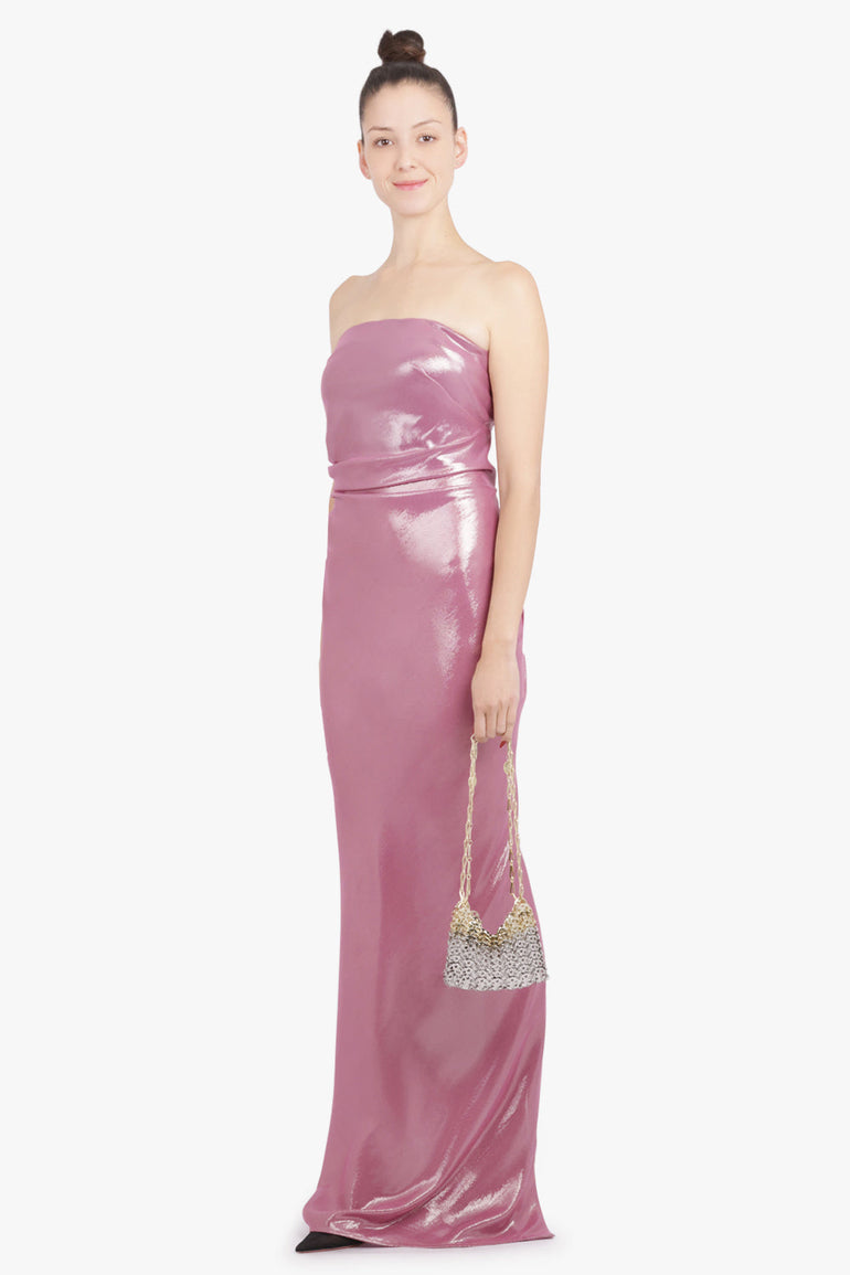 COMMON HOURS RTW Injustice Strapless Lurex Maxi Dress | Flamingo Pink