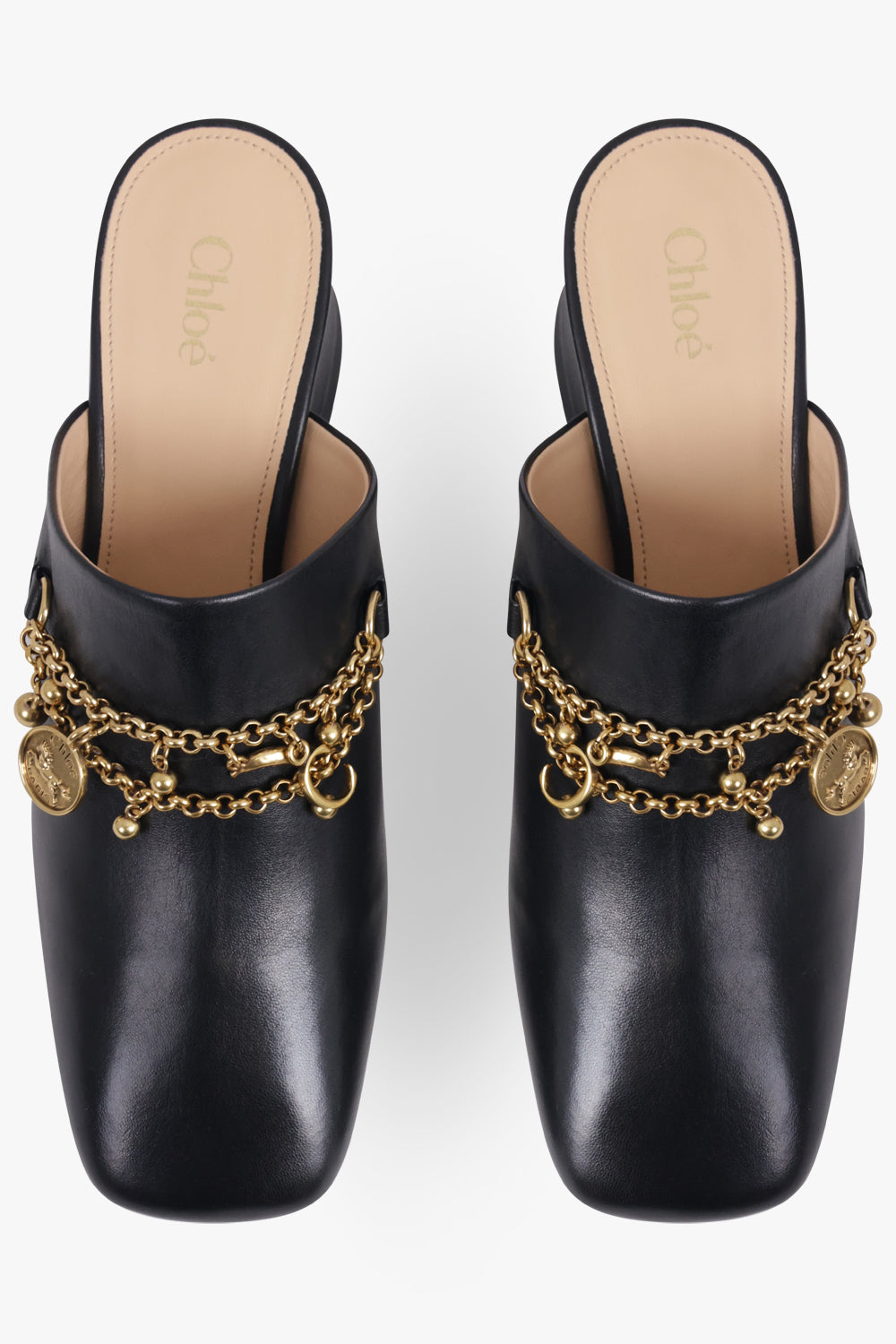 CHLOE SHOES Charm 55mm Loafer Mule | Black/Gold
