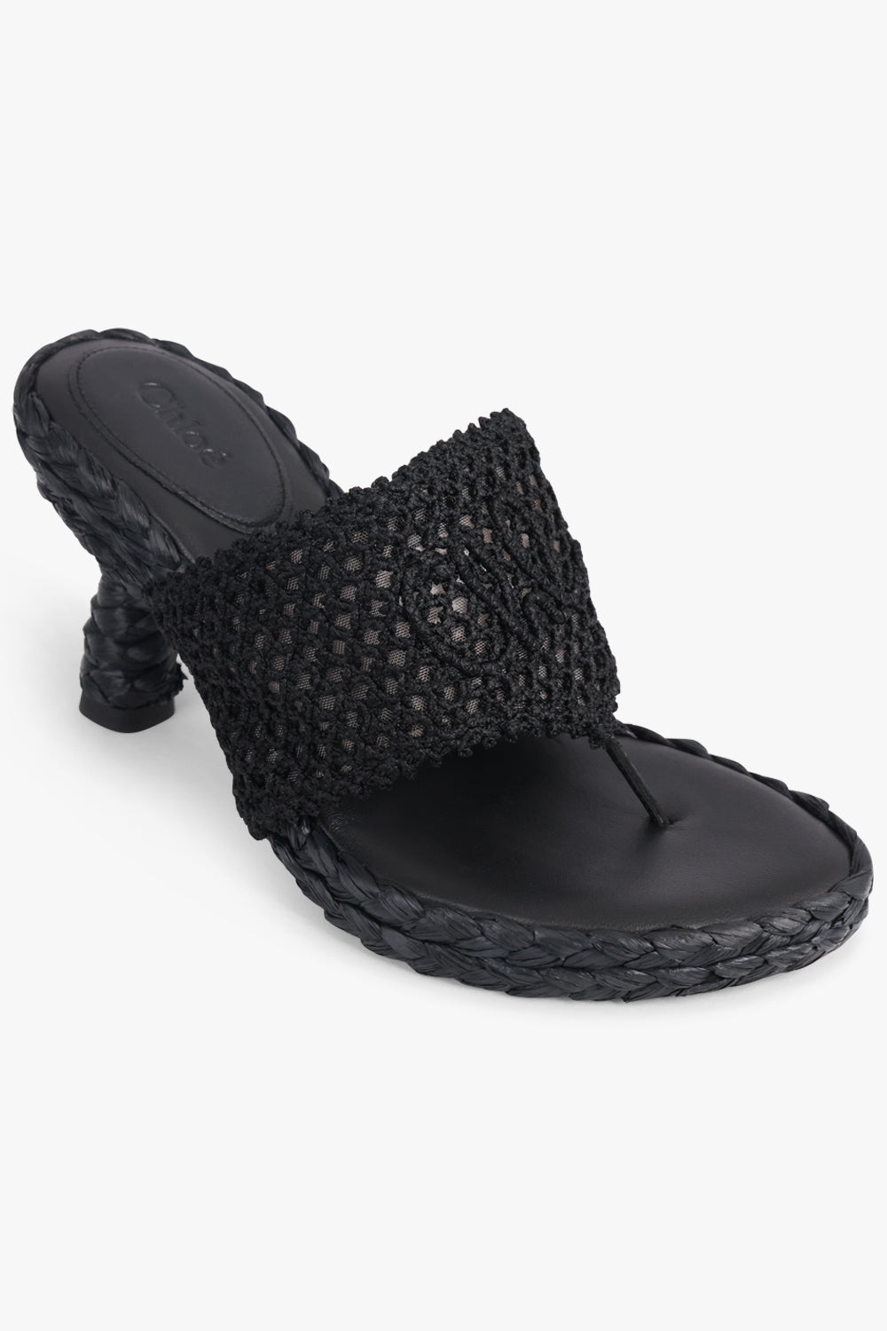CHLOE SHOES Isla Thong 75mm Crochet Sandal | Black