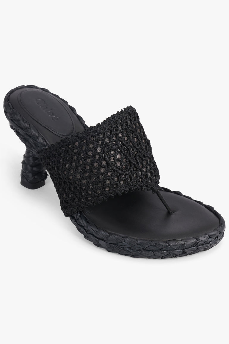 CHLOE SHOES Isla Thong 75mm Crochet Sandal | Black