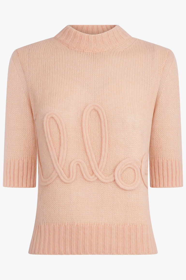 CHLOE RTW Signature Embroidery Logo 3/4 Sleeve Knit | Peach Orange