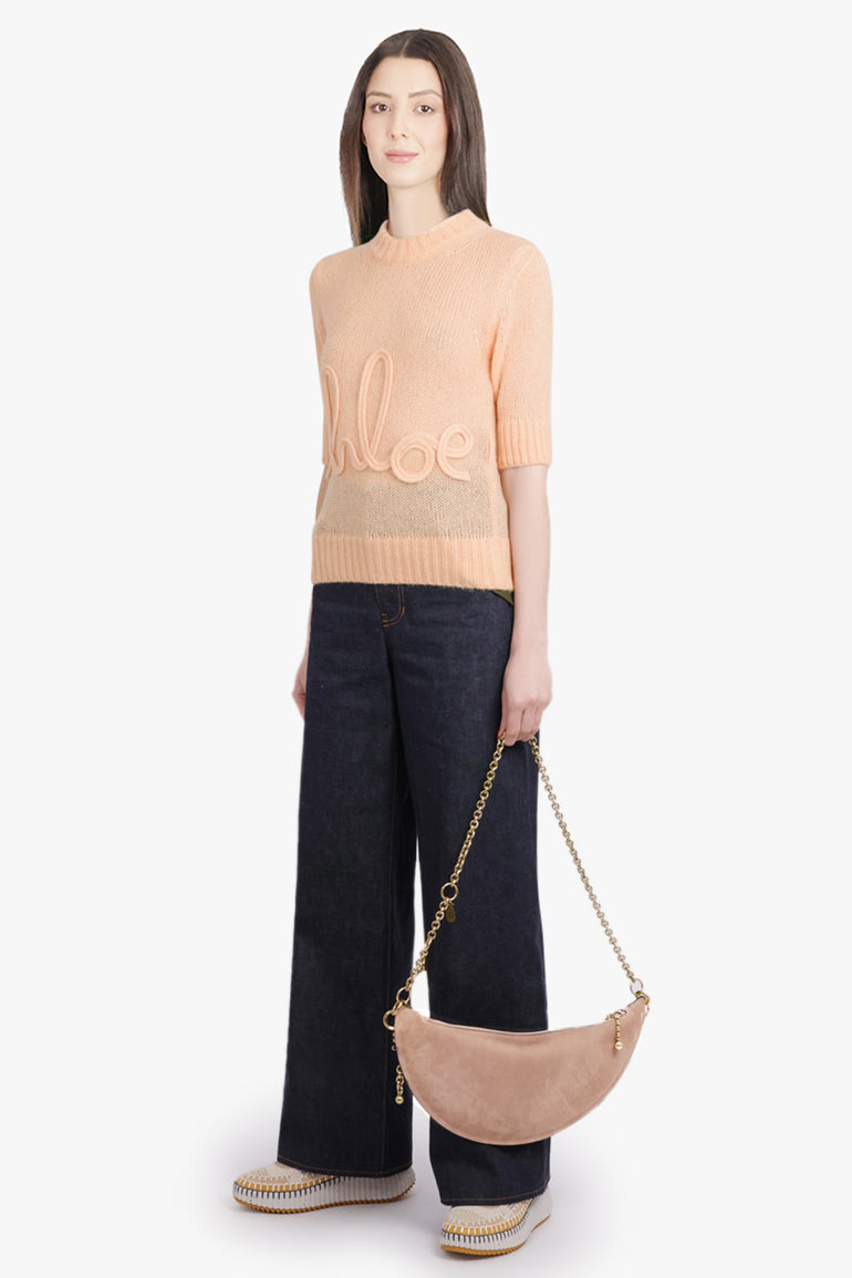 CHLOE RTW Signature Embroidery Logo 3/4 Sleeve Knit | Peach Orange