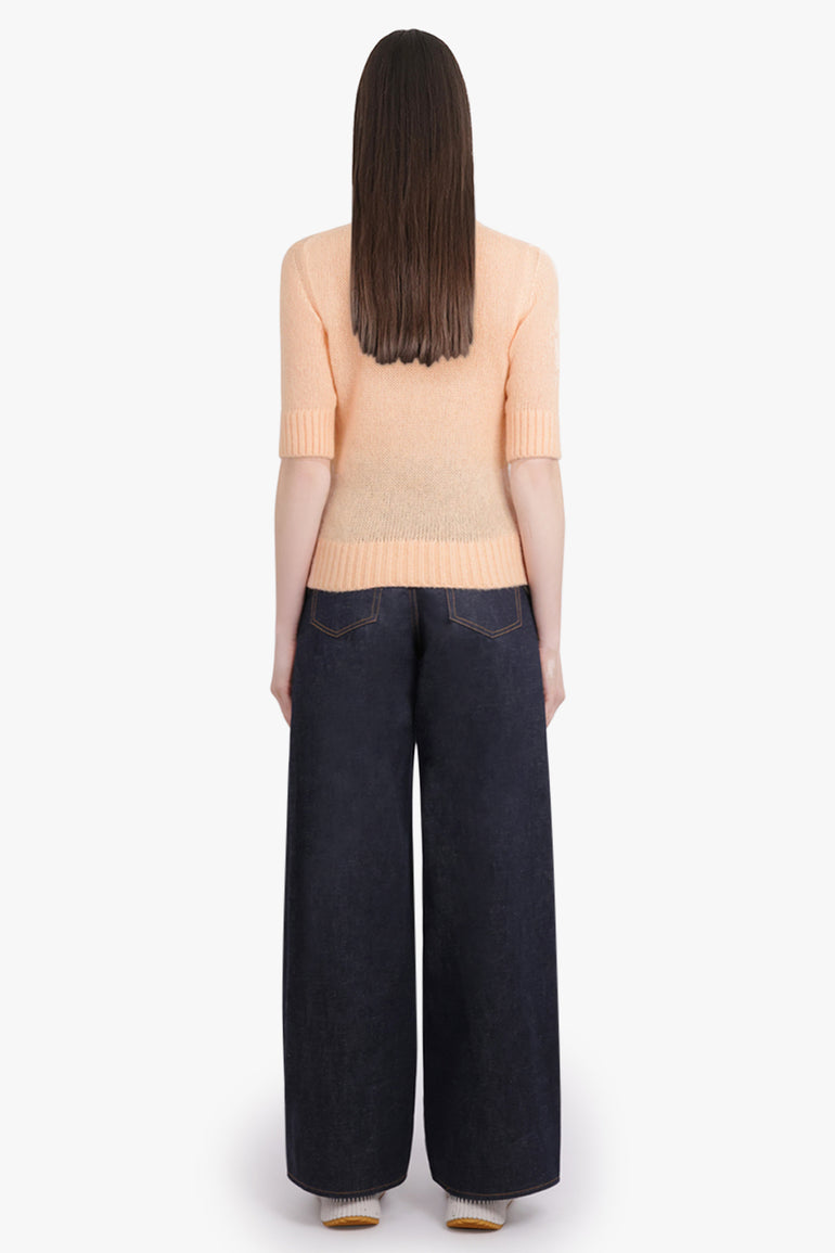 CHLOE RTW Signature Embroidery Logo 3/4 Sleeve Knit | Peach Orange