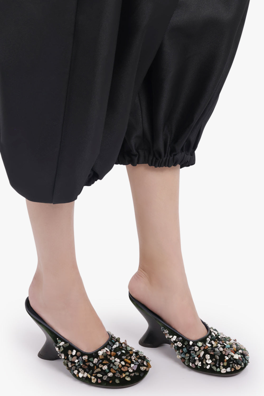 DRIES VAN NOTEN SHOES Closed Toe 90mm Wedge Mule With Embellished Stone | Olive/Multi