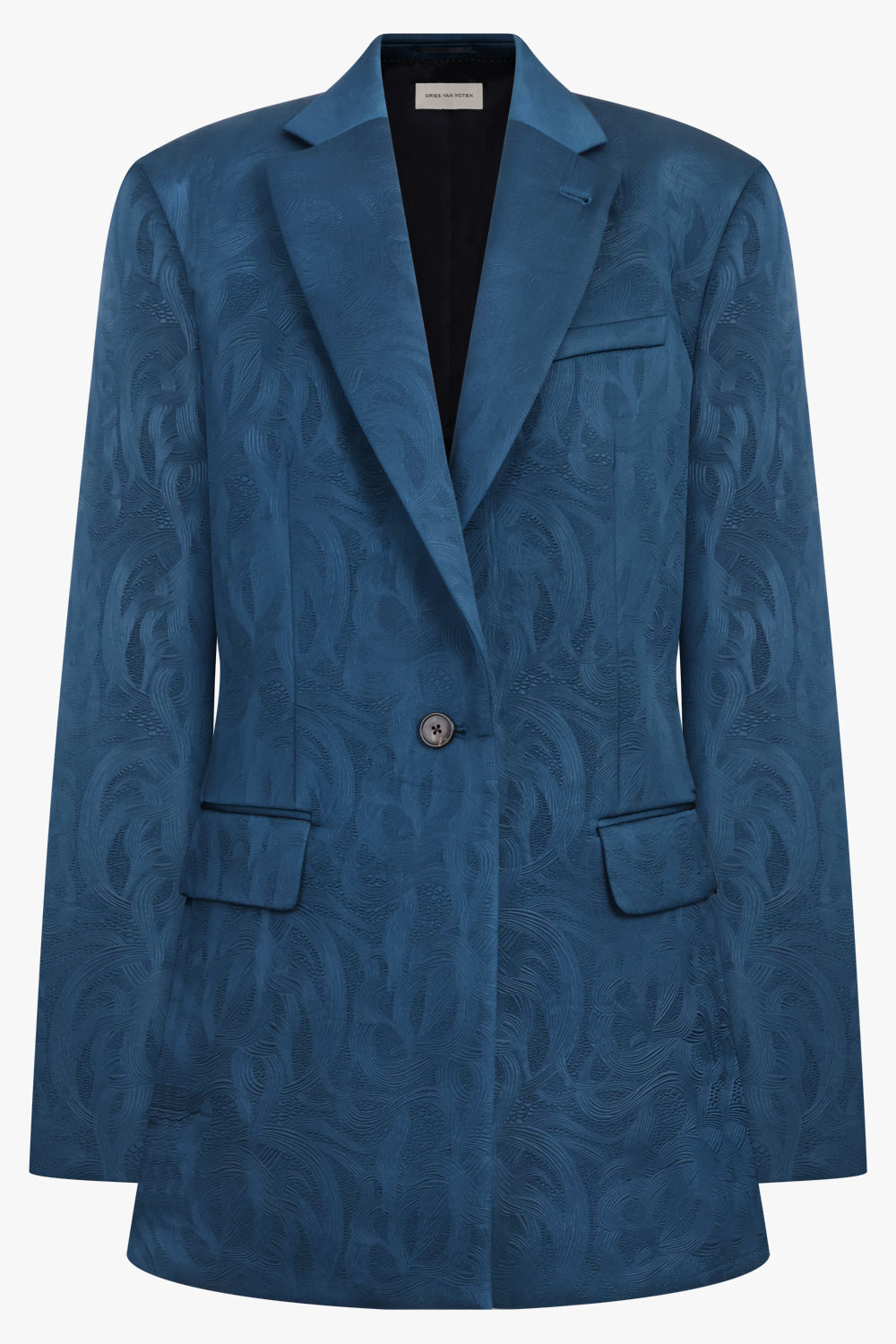 DRIES VAN NOTEN RTW Baftan Embossed Swirl Single Breast Jacket | Petrol Blue