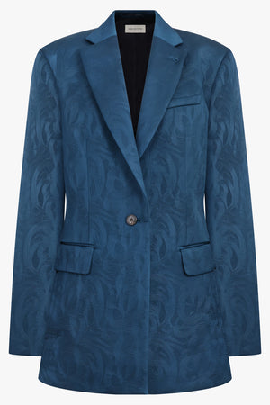 DRIES VAN NOTEN RTW Baftan Embossed Swirl Single Breast Jacket | Petrol Blue