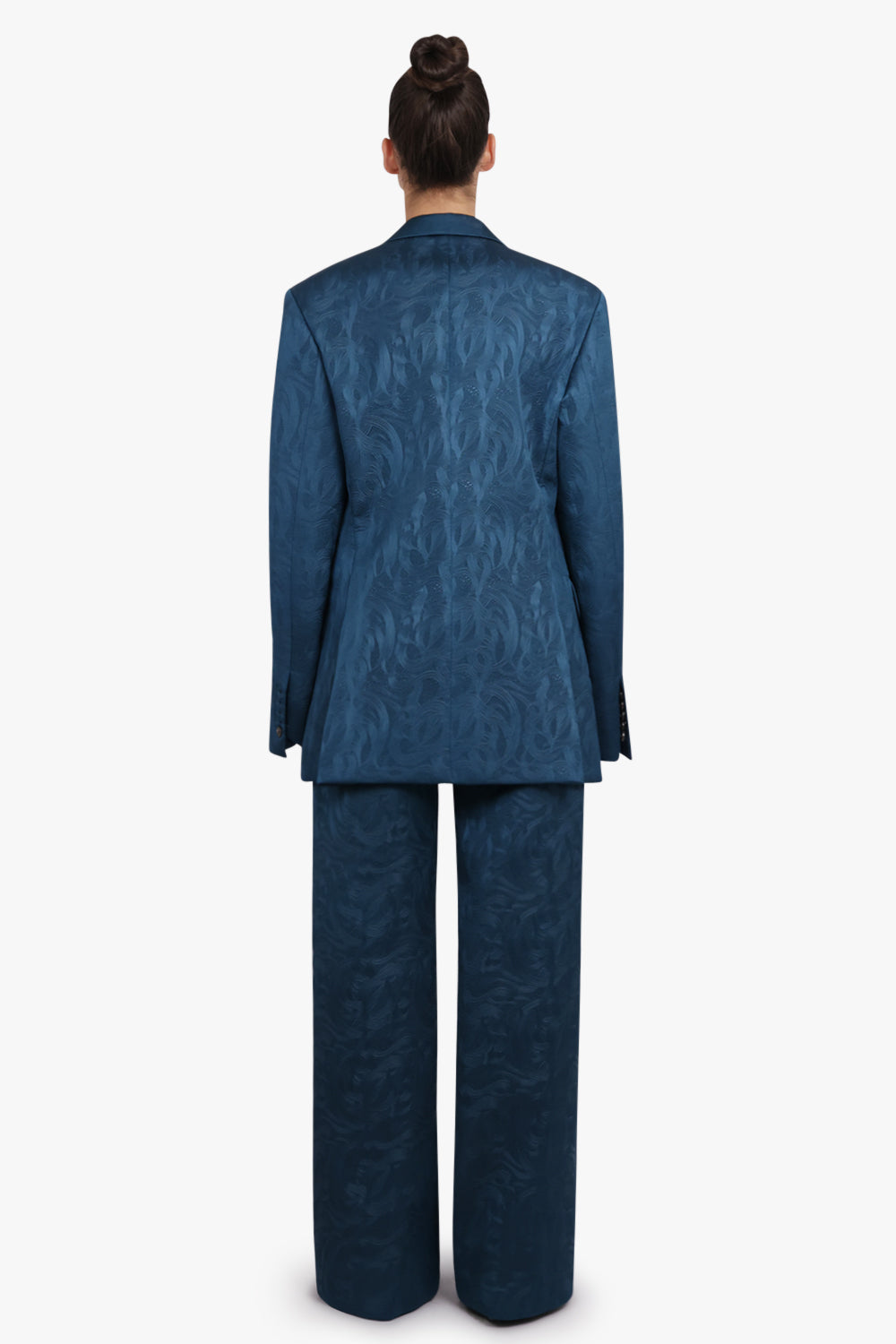 DRIES VAN NOTEN RTW Baftan Embossed Swirl Single Breast Jacket | Petrol Blue