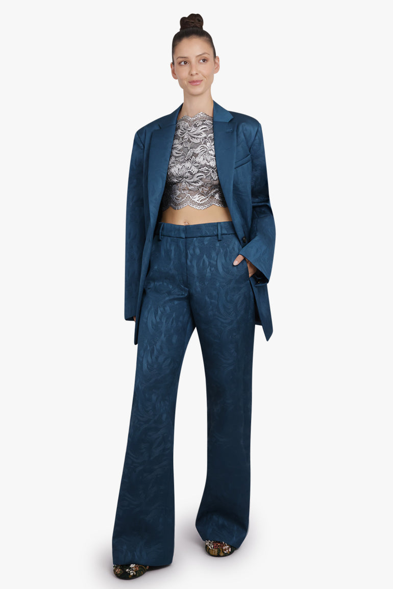 DRIES VAN NOTEN RTW Baftan Embossed Swirl Single Breast Jacket | Petrol Blue