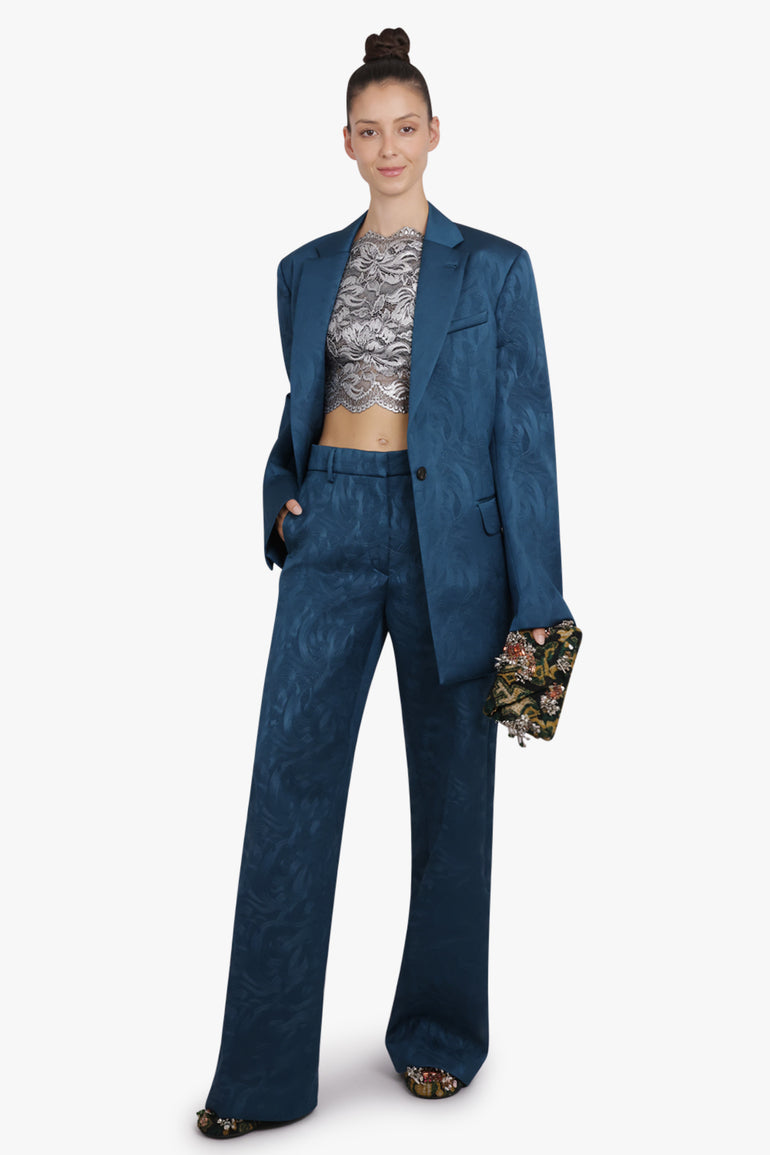 DRIES VAN NOTEN RTW Baftan Embossed Swirl Single Breast Jacket | Petrol Blue