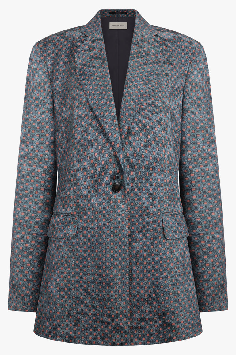 DRIES VAN NOTEN RTW Baftan Floral Motif Single Breast Jacket | Turquoise