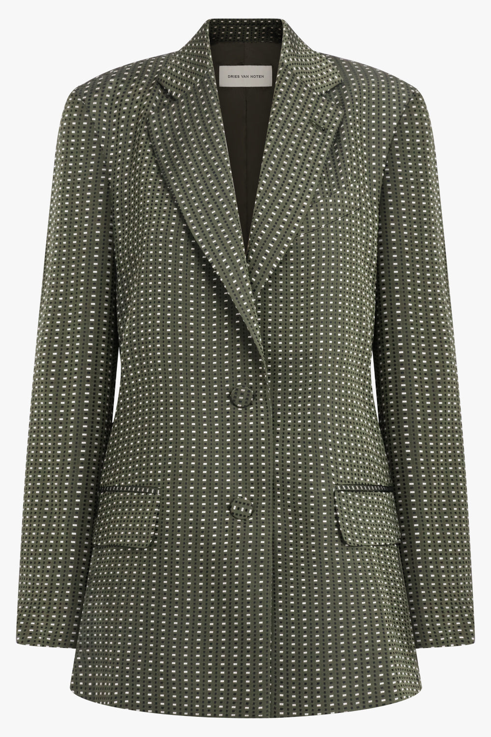 DRIES VAN NOTEN RTW Birdys Square Print Single Breast Jacket | Khaki