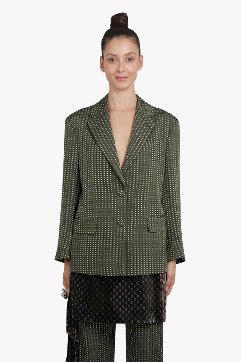 DRIES VAN NOTEN RTW Birdys Square Print Single Breast Jacket | Khaki