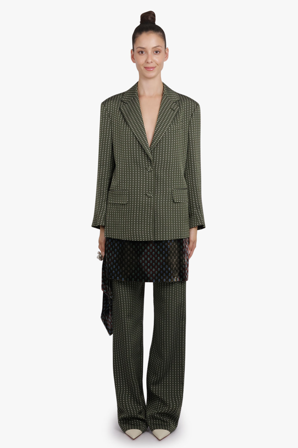 DRIES VAN NOTEN RTW Birdys Square Print Single Breast Jacket | Khaki