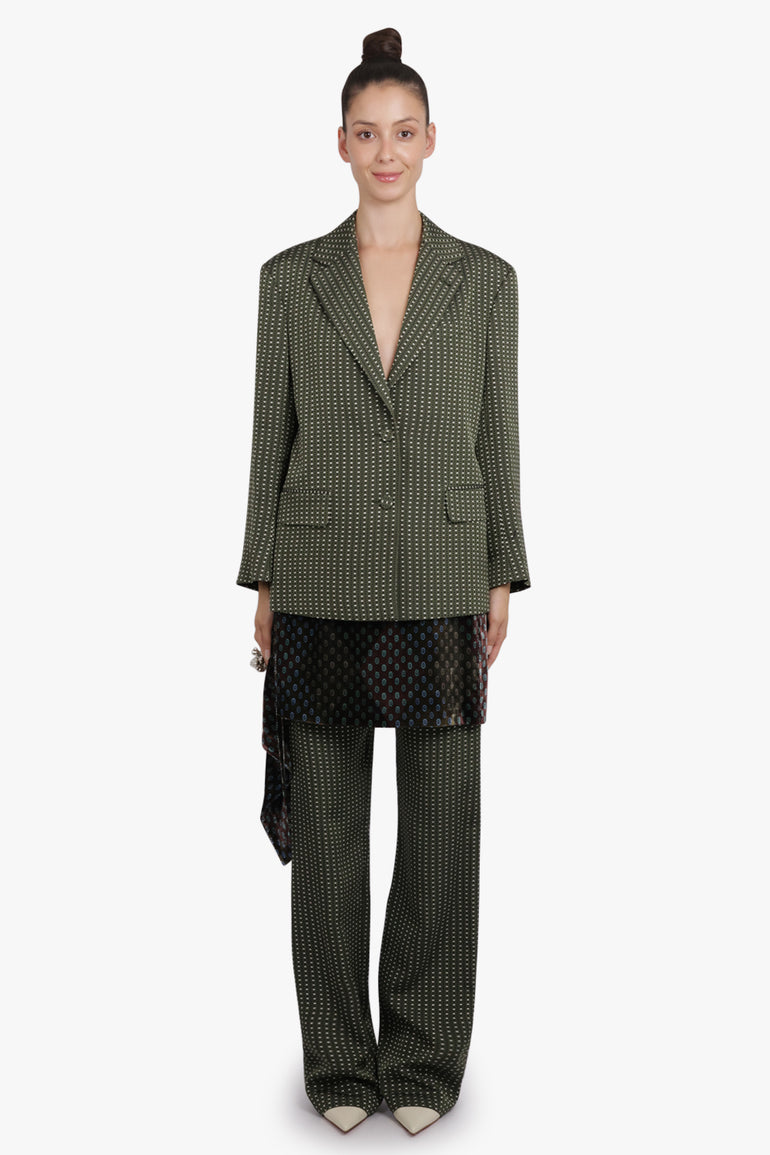 DRIES VAN NOTEN RTW Birdys Square Print Single Breast Jacket | Khaki