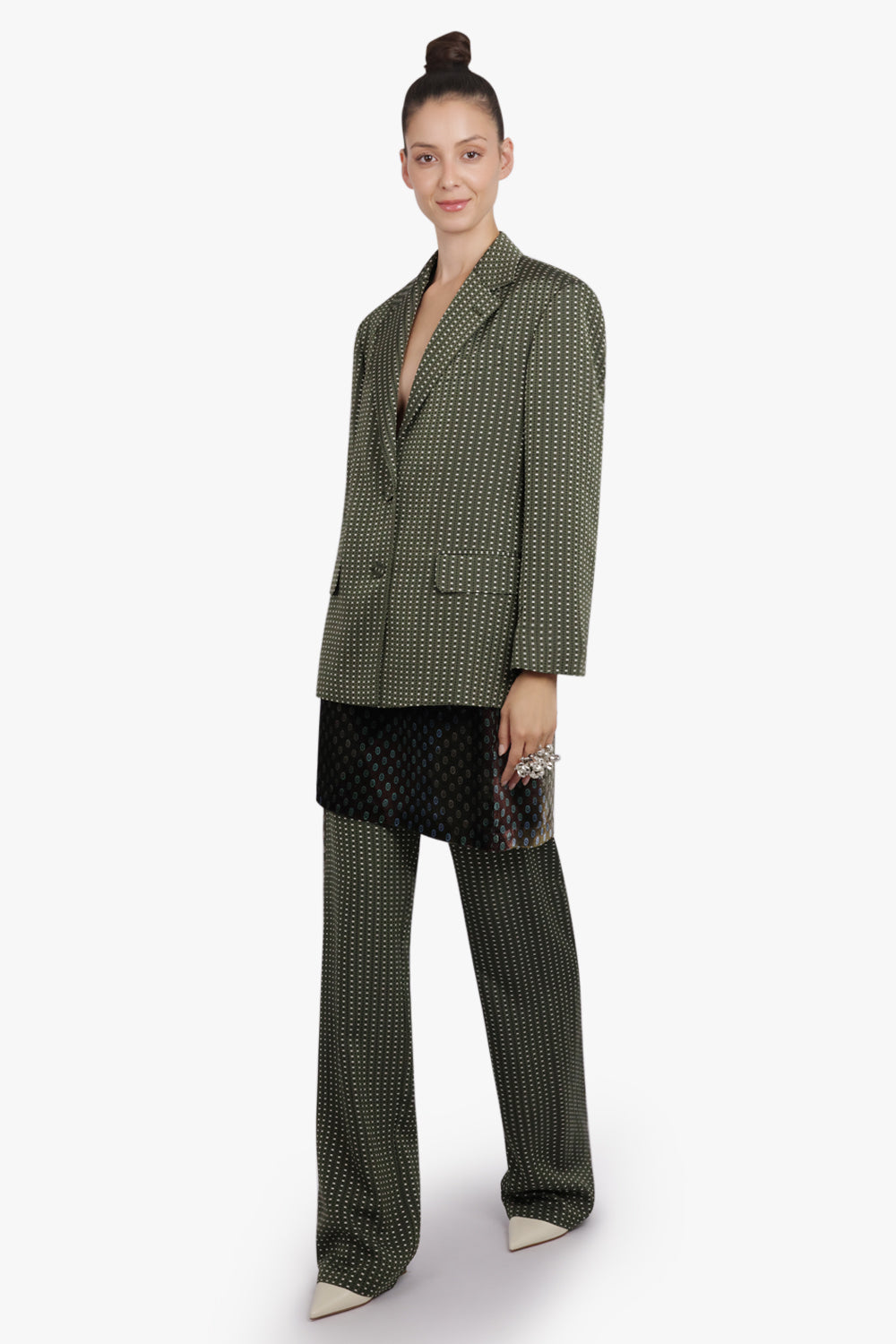 DRIES VAN NOTEN RTW Birdys Square Print Single Breast Jacket | Khaki