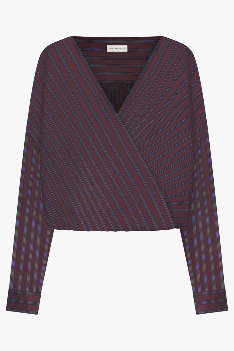 DRIES VAN NOTEN RTW Camiel Stripe L/S Wrap Blouse | Burgundy