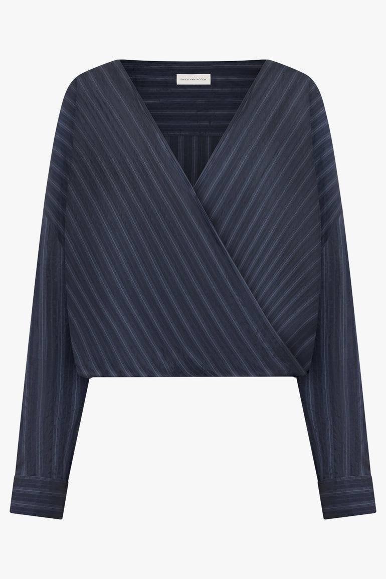 DRIES VAN NOTEN RTW Camiel Stripe L/S Wrap Blouse | Navy