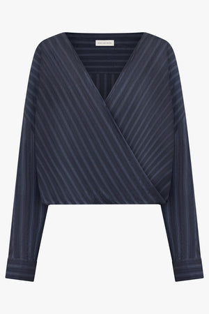 DRIES VAN NOTEN RTW Camiel Stripe L/S Wrap Blouse | Navy
