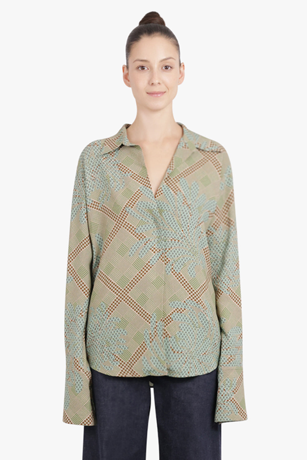 DRIES VAN NOTEN RTW Celindra Floral Motif L\S Shirt | Green/Multi