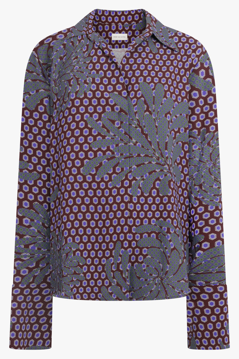 DRIES VAN NOTEN RTW Celindra Floral Motif L\S Shirt | Purple/Blue