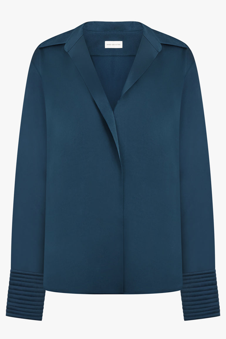 DRIES VAN NOTEN RTW Celinta Fluid L/S Shirt | Petrol Bue