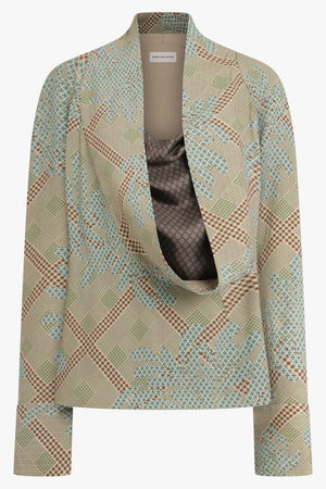 DRIES VAN NOTEN RTW Celsey Layered Floral Motif L/S Blouse | Green/Multi