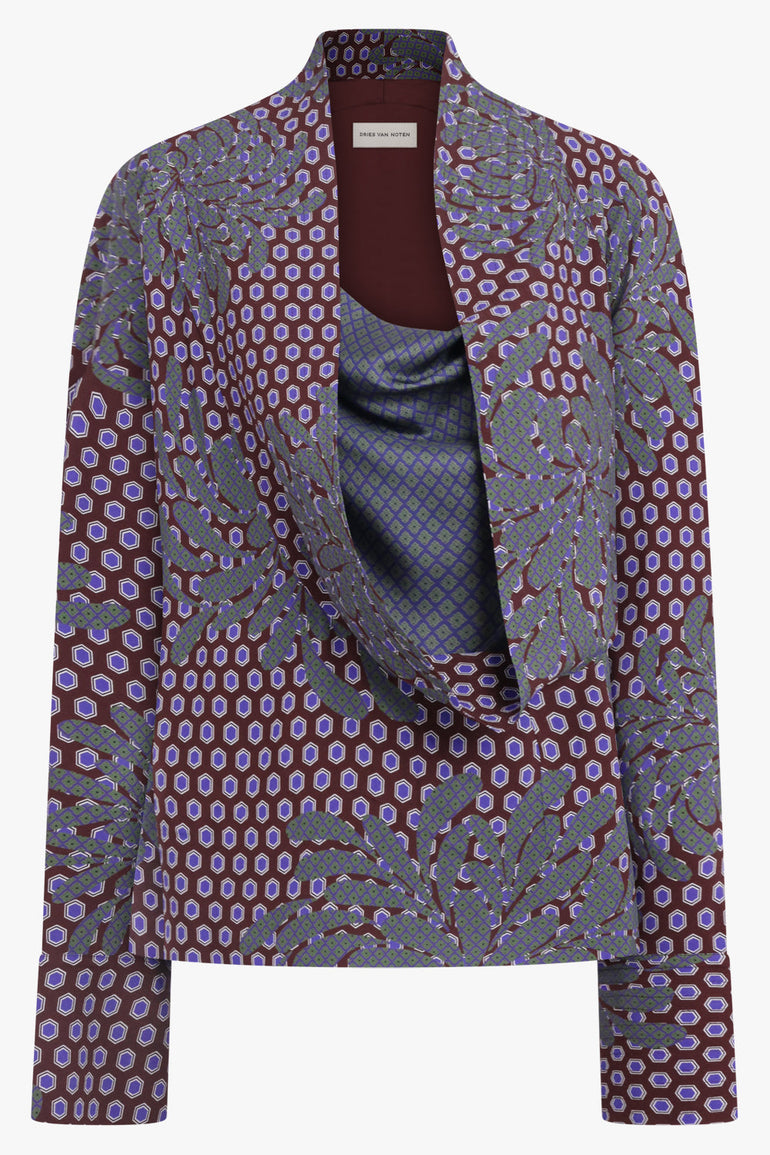 DRIES VAN NOTEN RTW Celsey Layered Floral Motif L/S Blouse | Purple/Blue