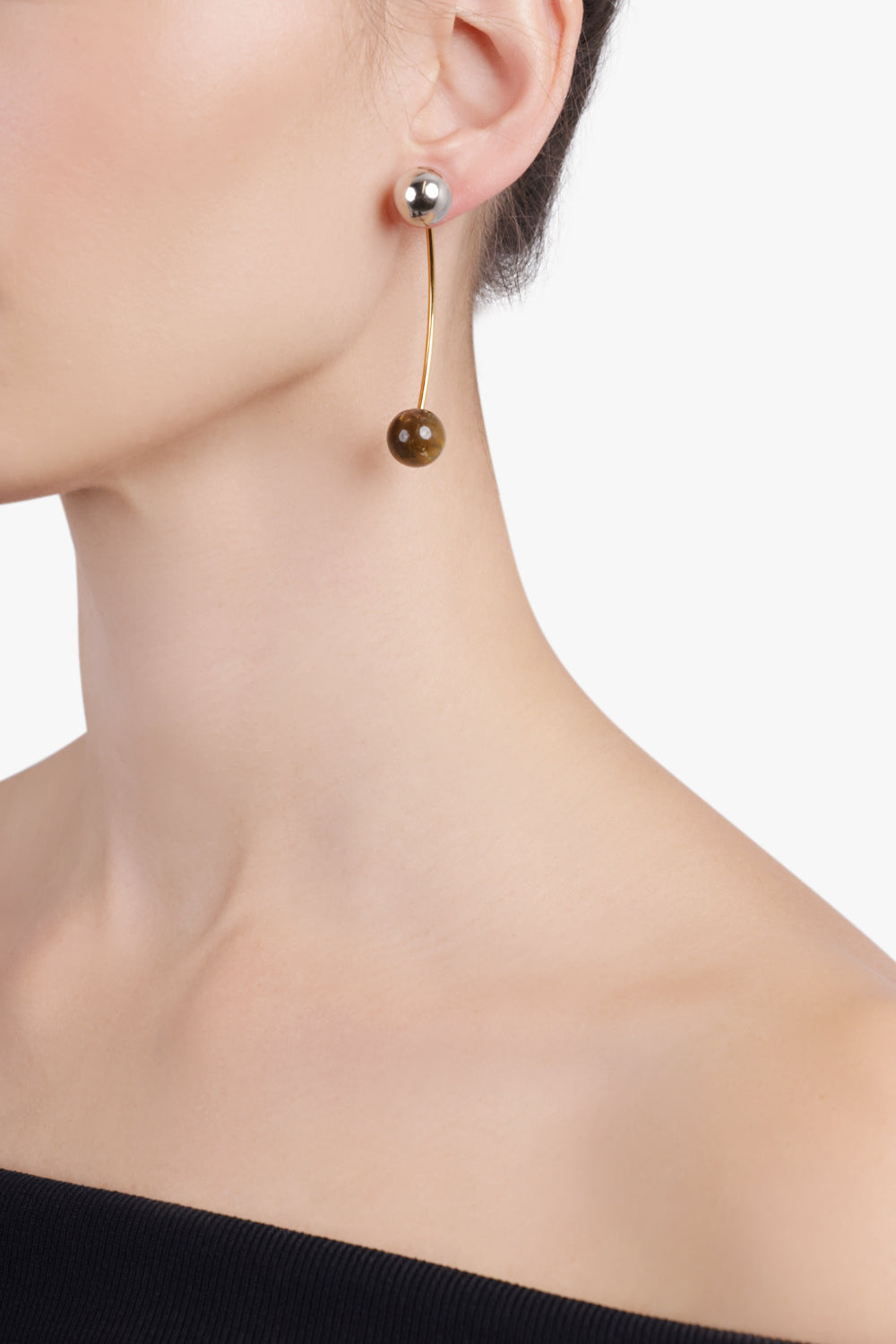 DRIES VAN NOTEN JEWELLERY MULTI / Tiger-Eye Chain Stone Drop Earrings | Tiger-Eye