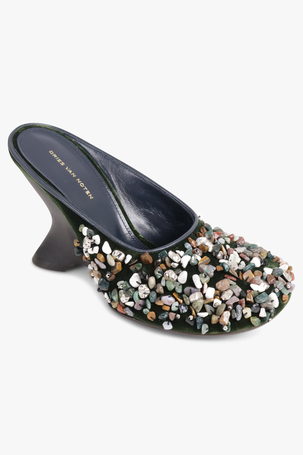 DRIES VAN NOTEN SHOES Closed Toe 90mm Wedge Mule With Embellished Stone | Olive/Multi