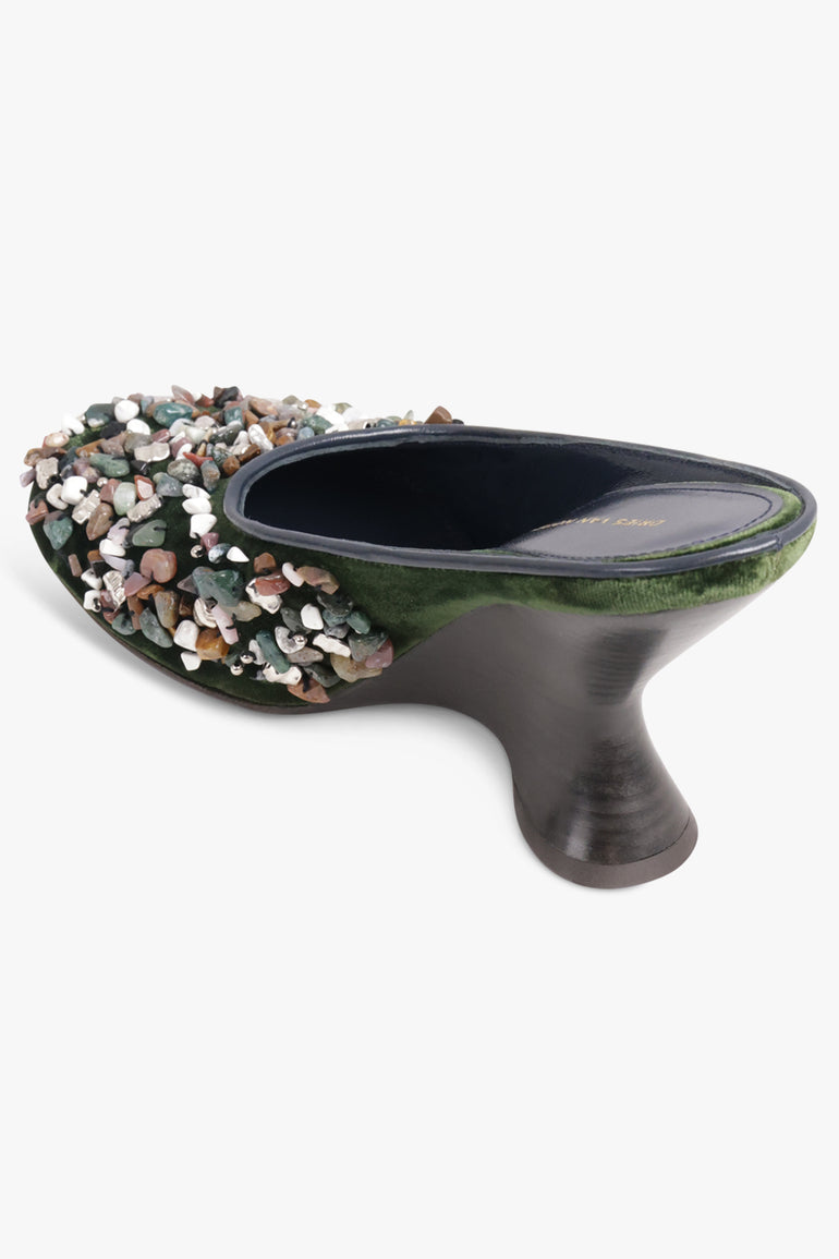 DRIES VAN NOTEN SHOES Closed Toe 90mm Wedge Mule With Embellished Stone | Olive/Multi