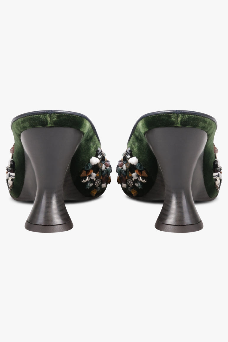 DRIES VAN NOTEN SHOES Closed Toe 90mm Wedge Mule With Embellished Stone | Olive/Multi