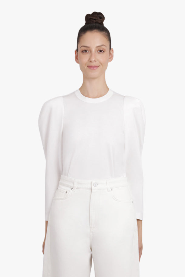 NOIR KEI NINOMIYA RTW Ruched Puff Shoulder L/S T-Shirt | White