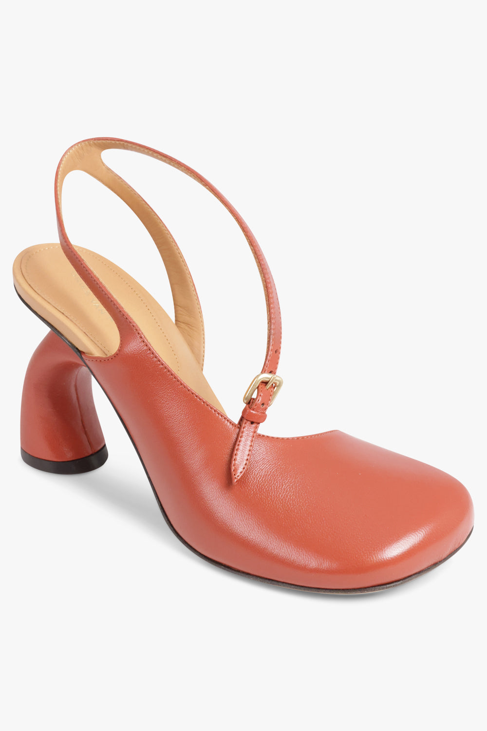 DRIES VAN NOTEN SHOES Curved Closed Toe 95mm Slingback Heel | Brique