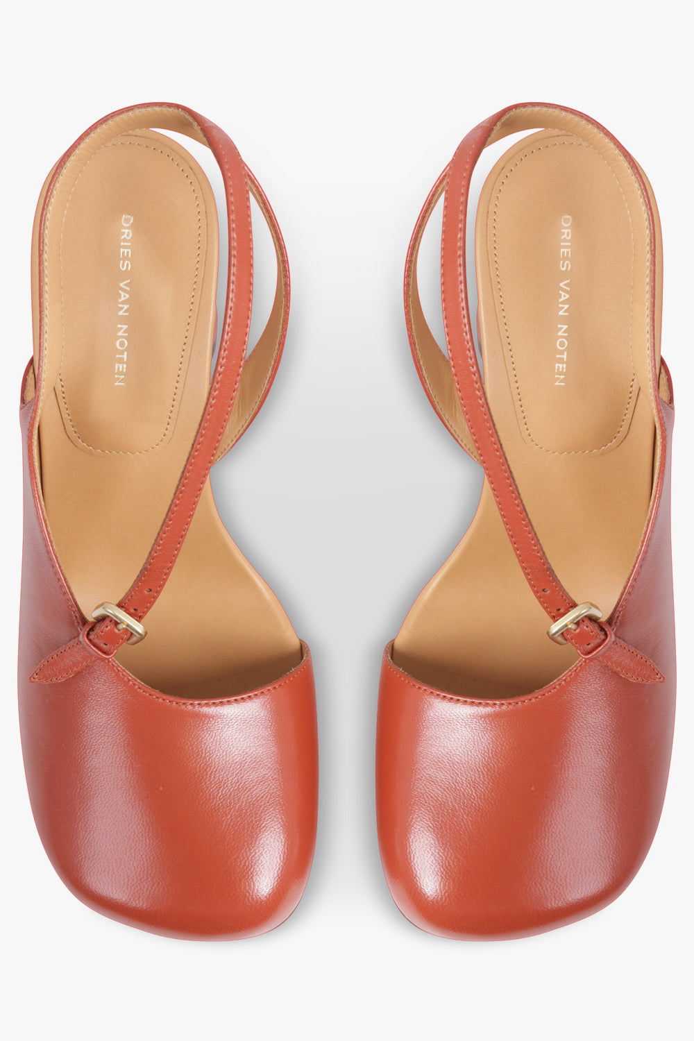 DRIES VAN NOTEN SHOES Curved Closed Toe 95mm Slingback Heel | Brique