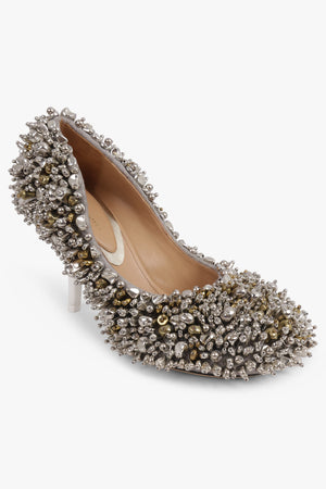 DRIES VAN NOTEN SHOES Embellished 90MM Round Toe Pump | Silver/Gold